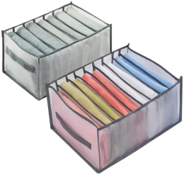 Set 2 organizatoare pentru haine compartimentate 1 x 44 x 28 x 22 cm 1 x 36 x 25 x 20 cm nylon gri 