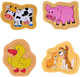 Set 4 Puzzle Lemn Copii Animale 15 x 15 cm 