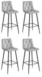 Set 4 Scaune Bar Fido Catifea Gri Deschis 