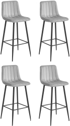 Set 4 Scaune Bar Zargo Catifea Gri Deschis 