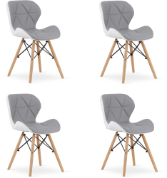 Set 4 Scaune Bucatarie/Dining Kross Alb-Gri Piele Ecologica 