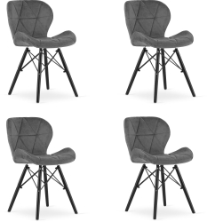 Set 4 Scaune Bucatarie/Dining Kross Catifea Gri Picioare Negre 