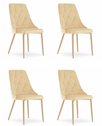 Set 4 Scaune Bucatarie/Dining Teddy Picioare Finidaj Lemn Catifea Crem 