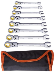 Set 8 chei cu clichet Cap felxibil Crom Vanadiu 8 10 11 12 13 14 15 17 mm Husa 72 dinti 