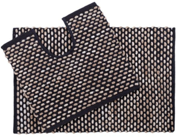 Set covorase de baie Kopenpal cu model in relief Bumbac/Poliester Negru/Bej 2 buc pentru chiuveta 50x45cm pentru cada 80x50 cm 