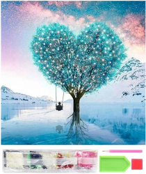 Set de broderie cu diamante 5D model Arbore inima 30x30 cm accesorii incluse multicolor 