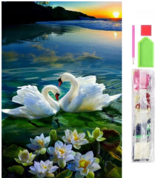 Set de broderie cu diamante 5D model Lebede 30x40 cm accesorii incluse multicolor 