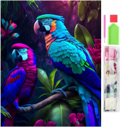 Set de broderie cu diamante 5D model Papagali 30x40 cm accesorii incluse multicolor 