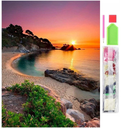 Set de broderie cu diamante 5D model Plaja 30x40 cm accesorii incluse multicolor 