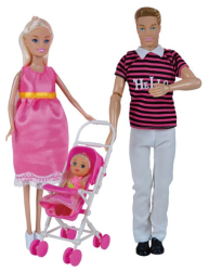 Set de papusi - Familia Fericita Mama Tata fetita si carucior HAPPY FAMILY Multicolor
