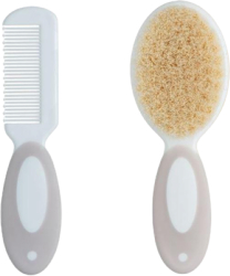 Set ingrijire cu pieptene si perie extra moale pentru bebelusi din material netoxic 0 BPA Crem