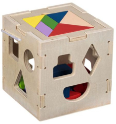 Set Joc din Lemn pentru Bebelusi cu 12 forme Geometrice Multicolor 14x14x14 cm 