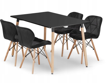 Set Masa Fixa Linda 120 x 80 Cm Neagra Si 4 Scaune Bucatarie/Dining Kross Catifea Neagra 