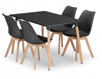 Set Masa Fixa Linda 120 x 80 Cm Neagra Si 4 Scaune Bucatarie/Dining Viko Negre 