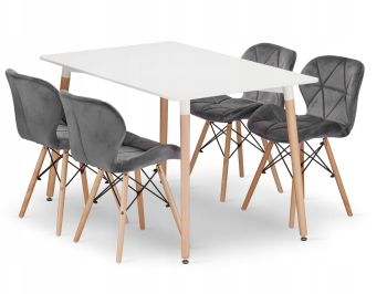 Set Masa Fixa Linda 120 x 80 Cm Si 4 Scaune Bucatarie/Dining Kross Catifea Gri 