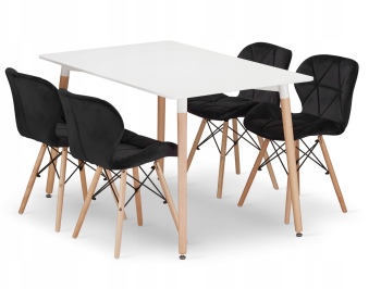Set Masa Fixa Linda 120 x 80 Cm Si 4 Scaune Bucatarie/Dining Kross Catifea Neagra 