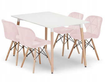Set Masa Fixa Linda 120 x 80 Cm Si 4 Scaune Bucatarie/Dining Kross Catifea Roz