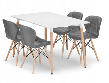 Set Masa Fixa Linda 120 x 80 Cm Si 4 Scaune Bucatarie/Dining Kross Piele Ecologica Gri