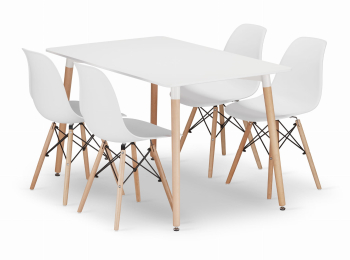 Set Masa Fixa Linda 120 x 80 Cm Si 4 Scaune Bucatarie/Dining Velo Albe 