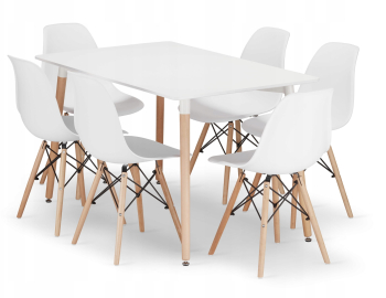 Set Masa Fixa Linda 120 x 80 Cm Si 6 Scaune Bucatarie/Dining Velo Albe 