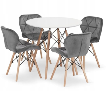 Set Masa Rotunda Fixa Linda 90 Cm Si 4 Scaune Bucatarie/Dining Kross Catifea Gri 