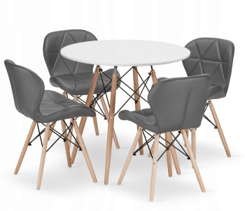 Set Masa Rotunda Fixa Linda 90 Cm Si 4 Scaune Bucatarie/Dining Kross Gri Piele Ecologica 