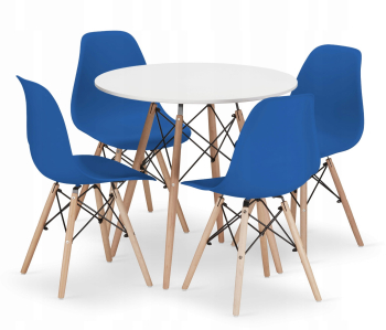 Set Masa Rotunda Fixa Linda 80 Cm Si 4 Scaune Bucatarie/Dining Velo Albastru 