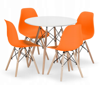 Set Masa Rotunda Fixa Linda 80 Cm Si 4 Scaune Bucatarie/Dining Velo Portocaliu