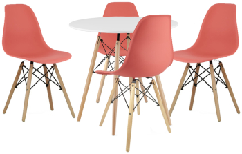 Set Masa Rotunda Fixa Linda 80 Cm Si 4 Scaune Bucatarie/Dining Velo Rosu Pal 