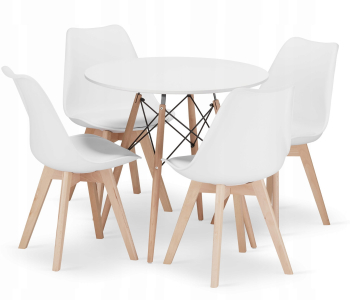 Set Masa Rotunda Fixa Linda 80 Cm Si 4 Scaune Bucatarie/Dining Viko Albe 