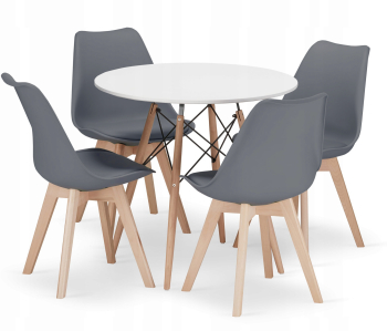Set Masa Rotunda Fixa Linda 80 Cm Si 4 Scaune Bucatarie/Dining Viko Gri Inchis