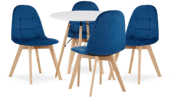 Set Masa Rotunda Fixa Linda 90 Cm Si 4 Scaune Bucatarie/Dining Grace Catifea Albastre 