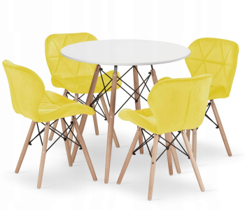 Set Masa Rotunda Fixa Linda 90 Cm Si 4 Scaune Bucatarie/Dining Kross Catifea Galben 