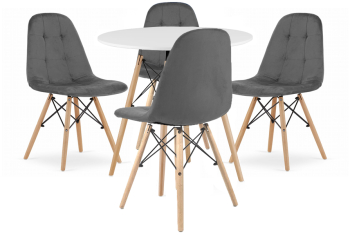 Set Masa Rotunda Fixa Linda 90 Cm Si 4 Scaune Bucatarie/Dining Maze Catifea Gri 