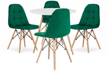 Set Masa Rotunda Fixa Linda 90 Cm Si 4 Scaune Bucatarie/Dining Maze Catifea Verzi 
