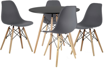 Set Masa Rotunda Fixa Linda Neagra 80 Cm Si 4 Scaune Bucatarie/Dining Velo Gri Petrol 
