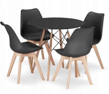 Set Masa Rotunda Fixa Linda Neagra 80 Cm Si 4 Scaune Bucatarie/Dining Viko Negre 