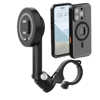 Sistem montare telefon pe ghidon motocicleta cu husa waterproof TELESIN compatibil iPhone 16 Pro blocaj magnetic si siguranta negru 