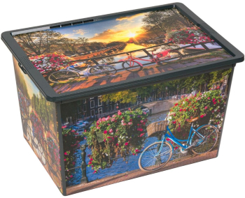 Cutie depozitare cu imprimeu peisaj biciclete DecorCasa 52.5 x 37 x 31 cm