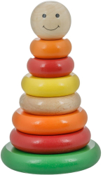 Jucarie educativa Montessori pentru bebelusi si copii turn de stivuit forme din lemn multicolor 