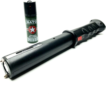 Kit Autoaparare Format Din Baston Electrosoc Klausstech Cu Lanterna Si Sirena Husa Cu Prindere La Curea + Spray Paralizant Nato 60ml 