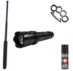 Kit KL143S Autoaparare 2in1 Electrosoc+lanterna Baston Telescopic Klausstech 50 Cm + Spray Nato Paralizant + Box Metalic Negru