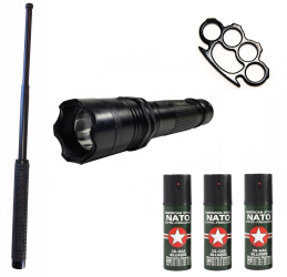 Kit KL147S Autoaparare Klausstech 2in1 Electrosoc+lanterna Baston Telescopic Klausstech 50 Cm +3 Spray Nato Paralizant + Box Metalic Neg 