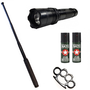 Kit KL166S Autoaparare Klausstech 2in1 Electrosoc+lanterna Baston Telescopic Klausstech 63 Cm + Spray Nato Paralizant + Box Metalic Nerg 