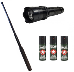 Kit KL175S Autoaparare 2in1 Electrosoc+lanterna Baston Telescopic Klausstech 63 Cm +3 Spray Nato Paralizant 