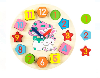 Puzzle din Lemn Ceas Animale 12 piese - 25cm 