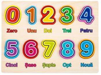 Puzzle educativ pentru copii din lemn model cifre dimensiuni 30x22.5 cm 