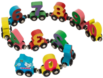 Tren magnetic din lemn cu vagoane numerotate 