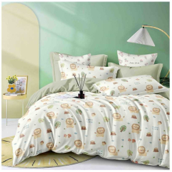 Set lenjerie de pat o persoana reversibila alb si verde cu leuti 4 buc 155x205 cm 