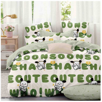 Set lenjerie de pat o persoana reversibila alb si verde cu ursuleti 4 buc 155x205 cm 
